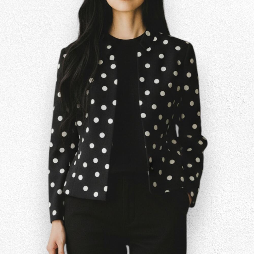 1990s Vintage Kasper Black White Polka Dot Retro Classic Blazer Jacket Size 6P